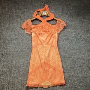 Bebe Coral Peach Mini Dress Halter Neck Women's Size 0 Y2K Baby Doll Casual